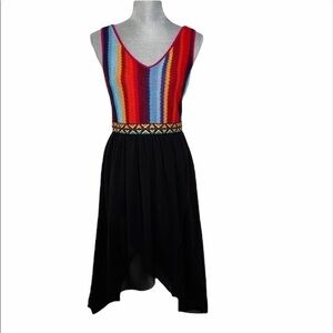 FAB’RIK Bright Knit Aztec Band Black Dress Small
